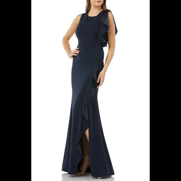 NEW Carmen Marc Valvo Infusion Cascade Ruffle Gown - Picture 3 of 12
